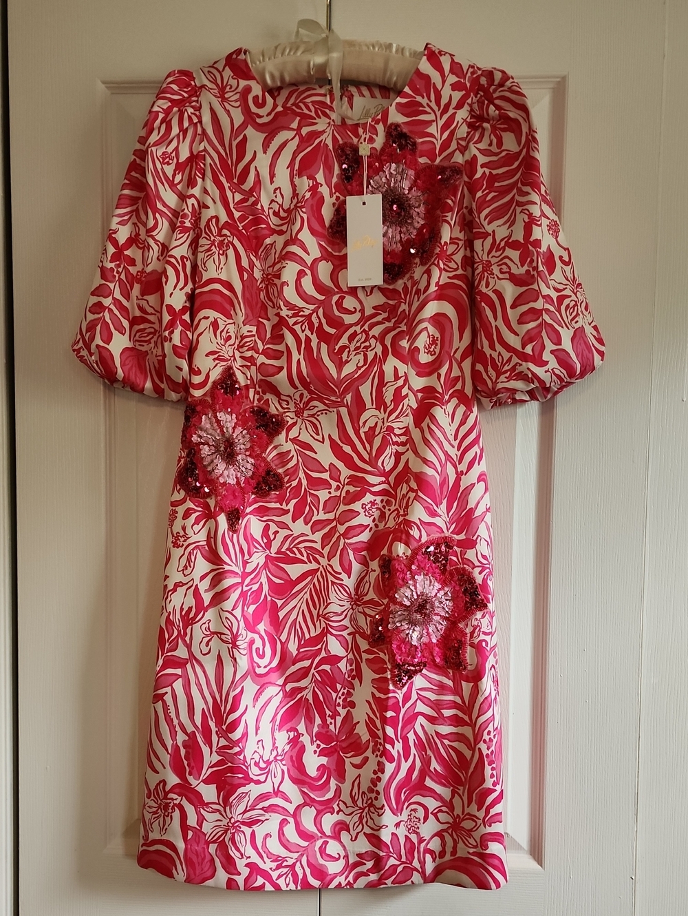 Lilly Pulitzer Beaded Stretch Dress In Pink & White